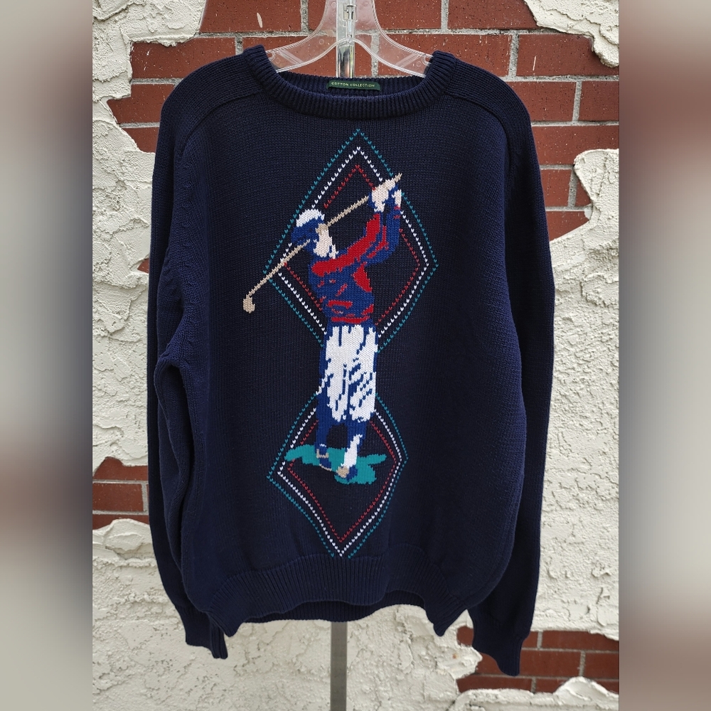 XL men EMBASSY ROW dark blue long sleeve knit sweater crew neck golf COTTON
